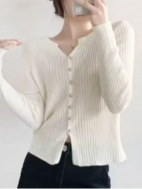 V-Neck Long Sleeve Knitted Open Cardigan